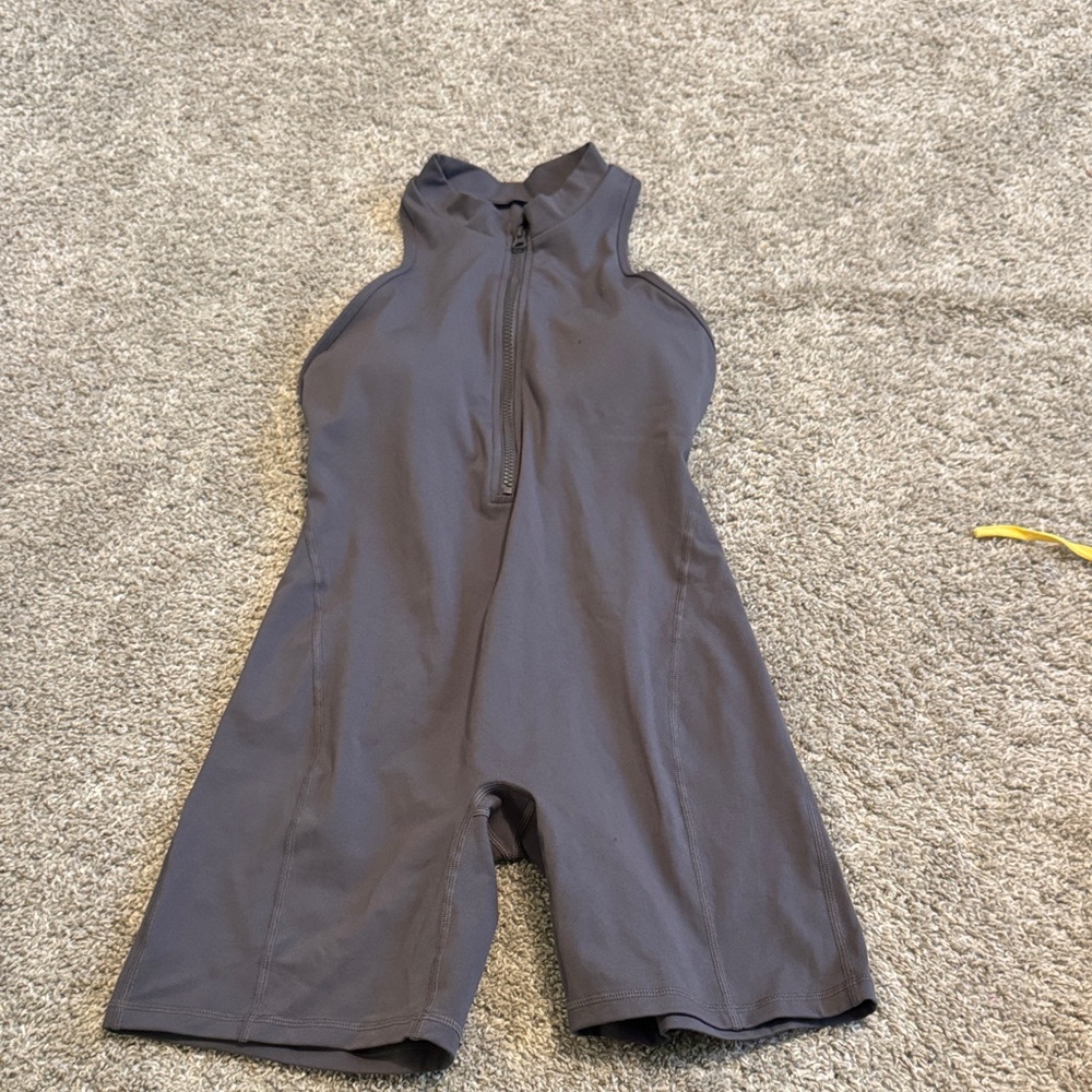 Womens Gray Sleeveless Zip-Front Short Jumpsuit